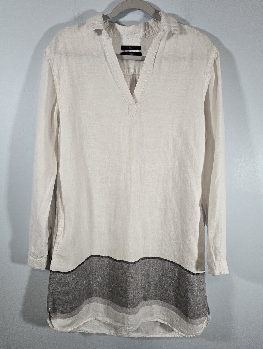 Tahari Linen Shirt Dress Women's Size Small Off White and Gray